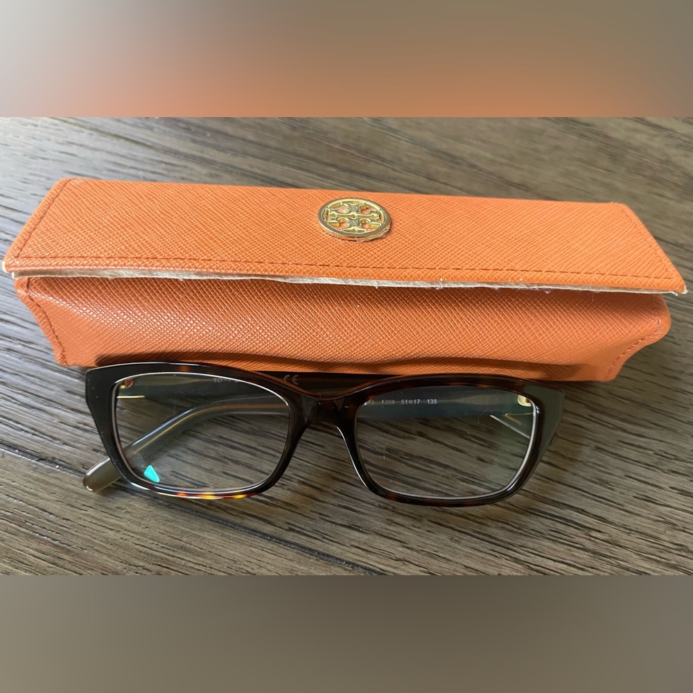 Tory Burch Tortoise Glasses with Orange Case